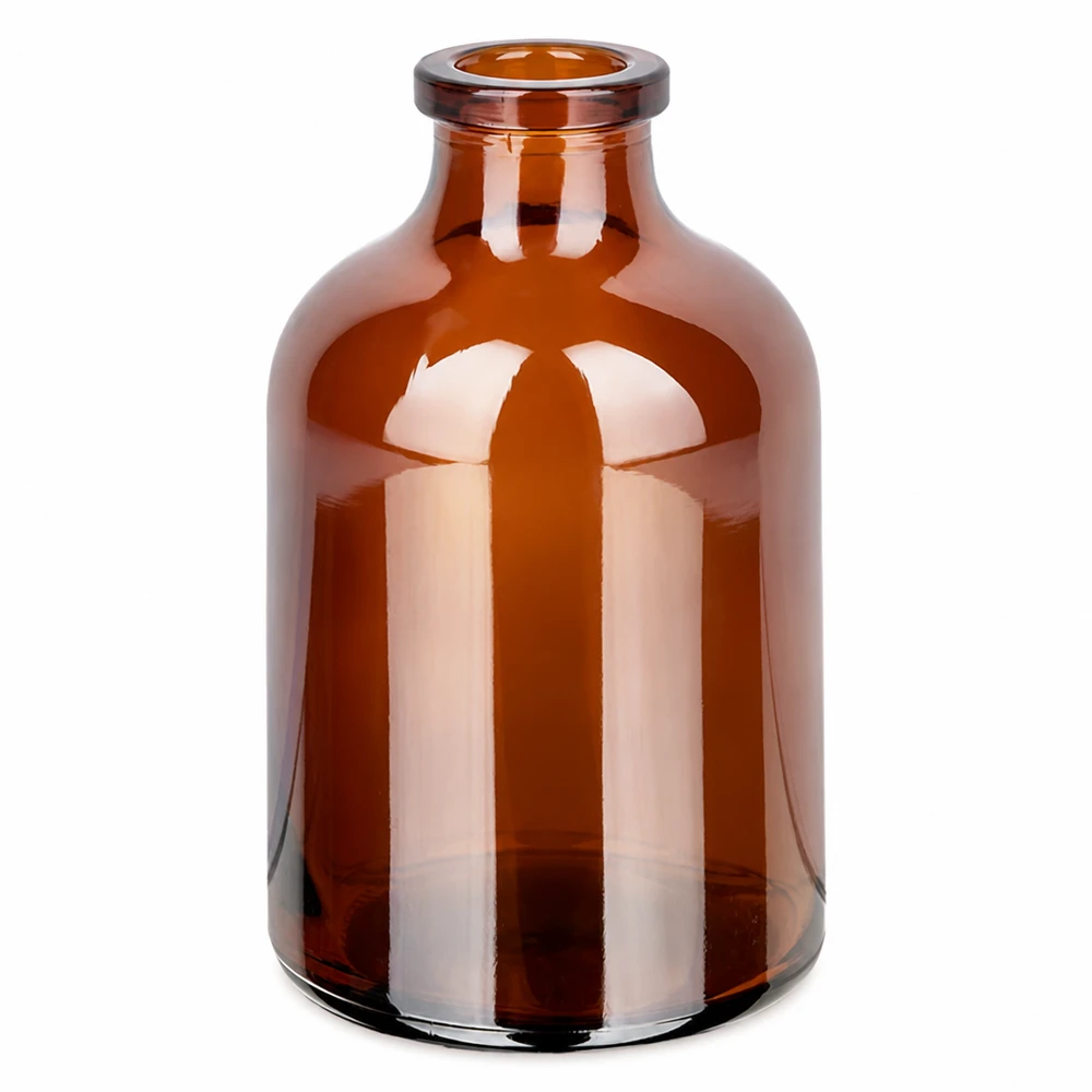 Frasco de inyección de vidrio ámbar 50ml Braunglas Vial 50ml zylindrisch mit engem Öffnungsrand für sterile Injektionspräparate