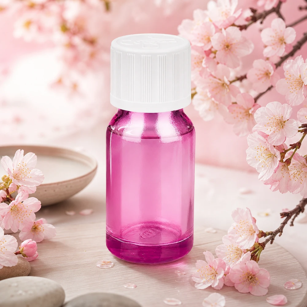 Frasco transparente de 10 ml con tapón KiSi para productos cosméticos líquidos en color violeta