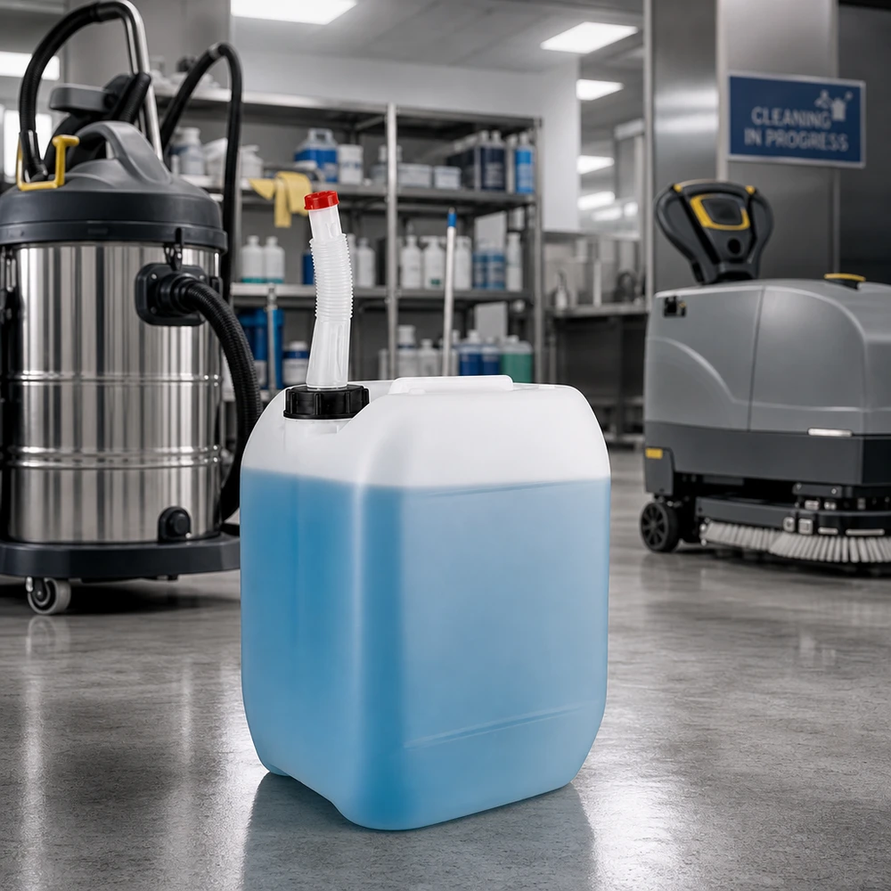 Bidón de limpieza azul de 10 litros con tubo de salida flexible para la limpieza profesional de edificios