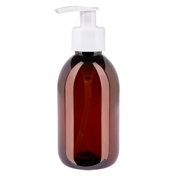 Botella PET 250ml con bomba dispensadora blanca Botella PET 250ml con bomba dispensadora blanca