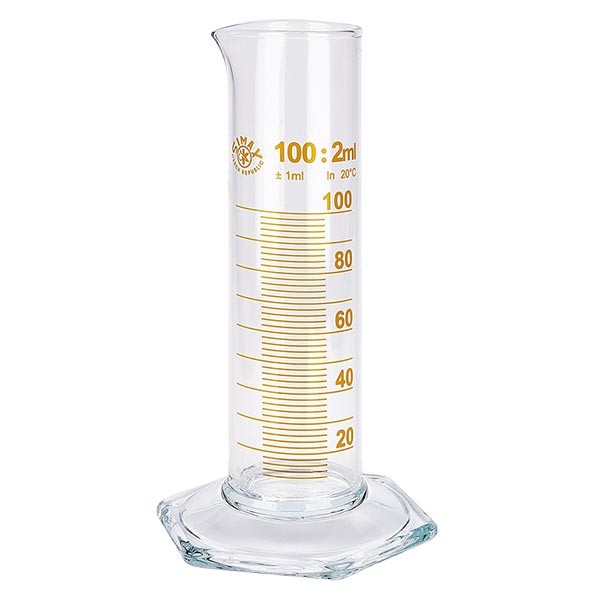 Cilindro graduado de vidrio NF de 100 ml, escala marrón Cilindro graduado de vidrio NF de 100 ml, escala marrón
