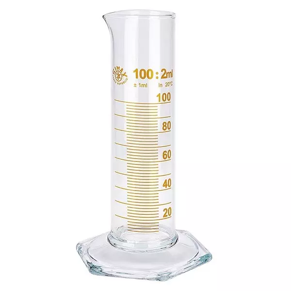Cilindro graduado de vidrio NF de 100 ml, escala marrón Cilindro graduado de vidrio NF de 100 ml, escala marrón