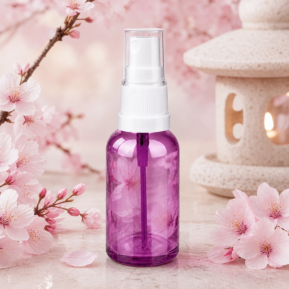 Frasco pulverizador transparente PurpleLine de 30 ml con cabezal pulverizador blanco para uso móvil