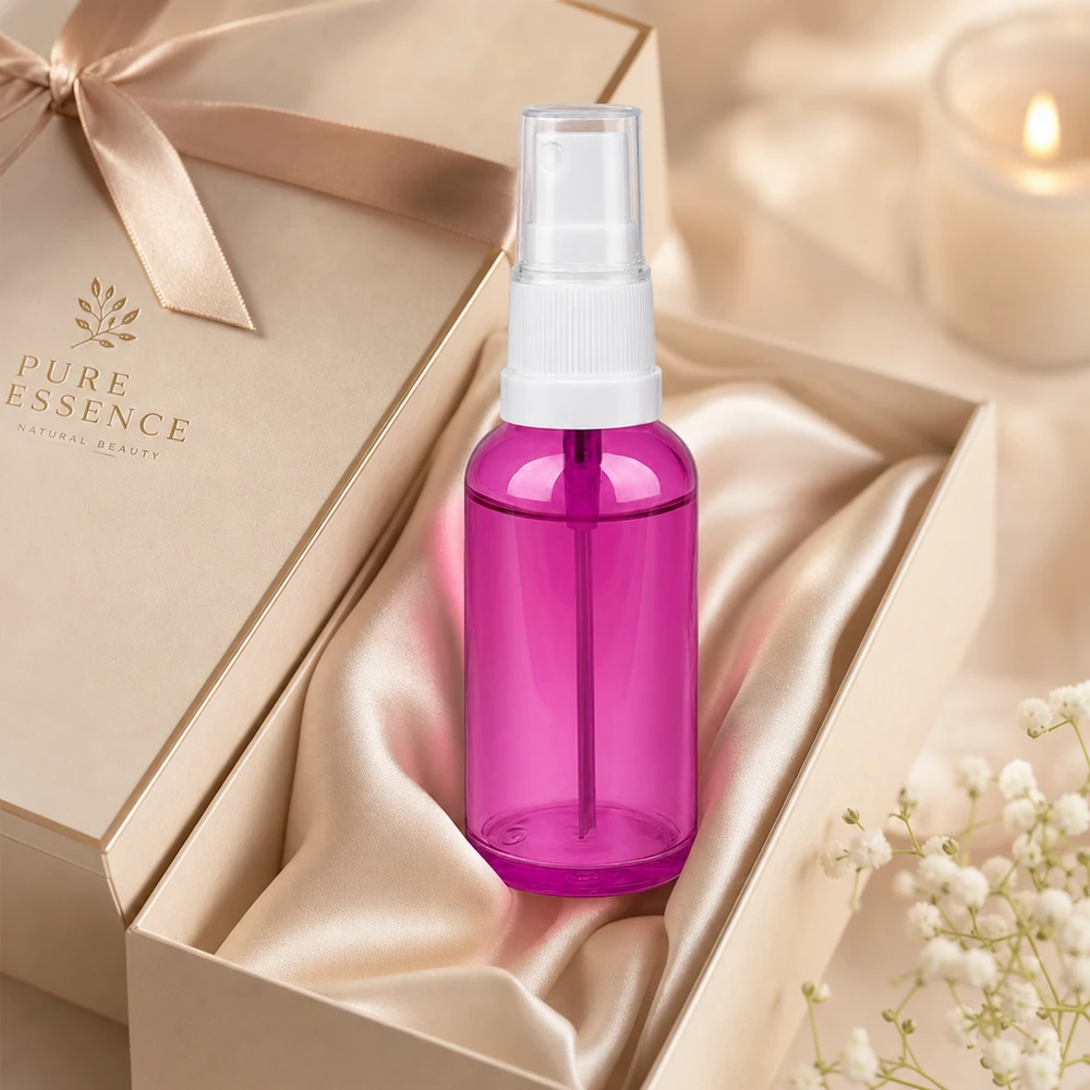 Elegante frasco pulverizador PurpleLine de 50 ml en color púrpura transparente para productos de belleza de alta calidad