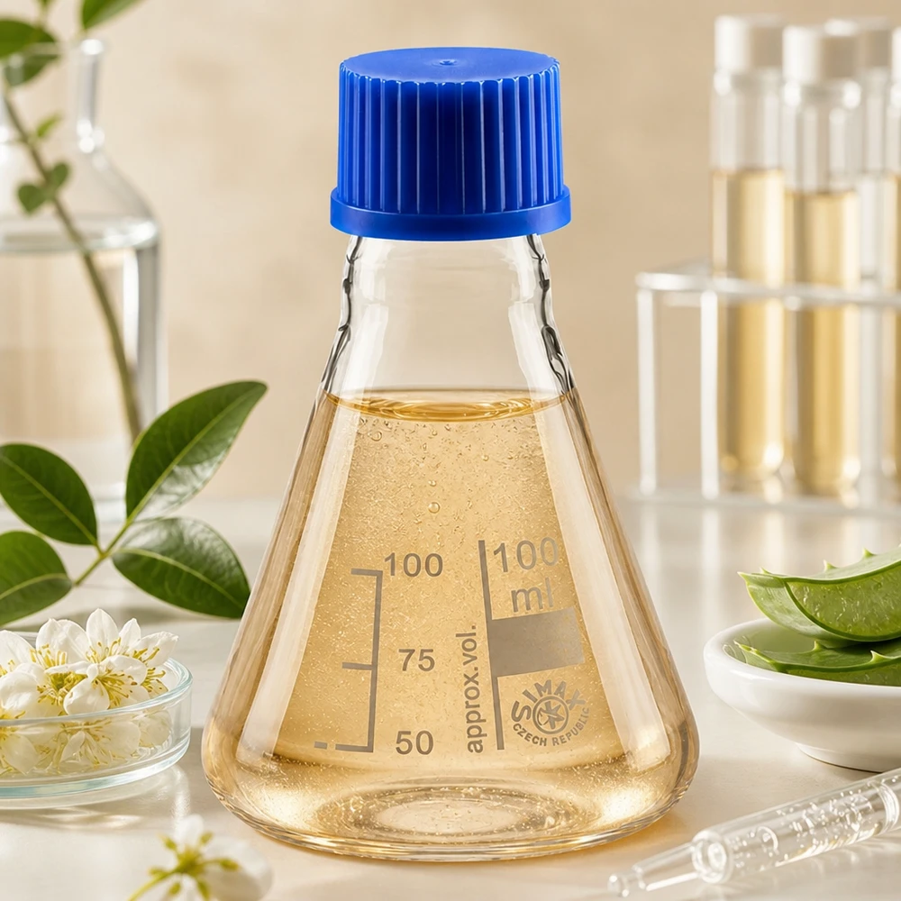Matraz Erlenmeyer de 100 ml con tapón de rosca azul para el almacenamiento seguro de líquidos