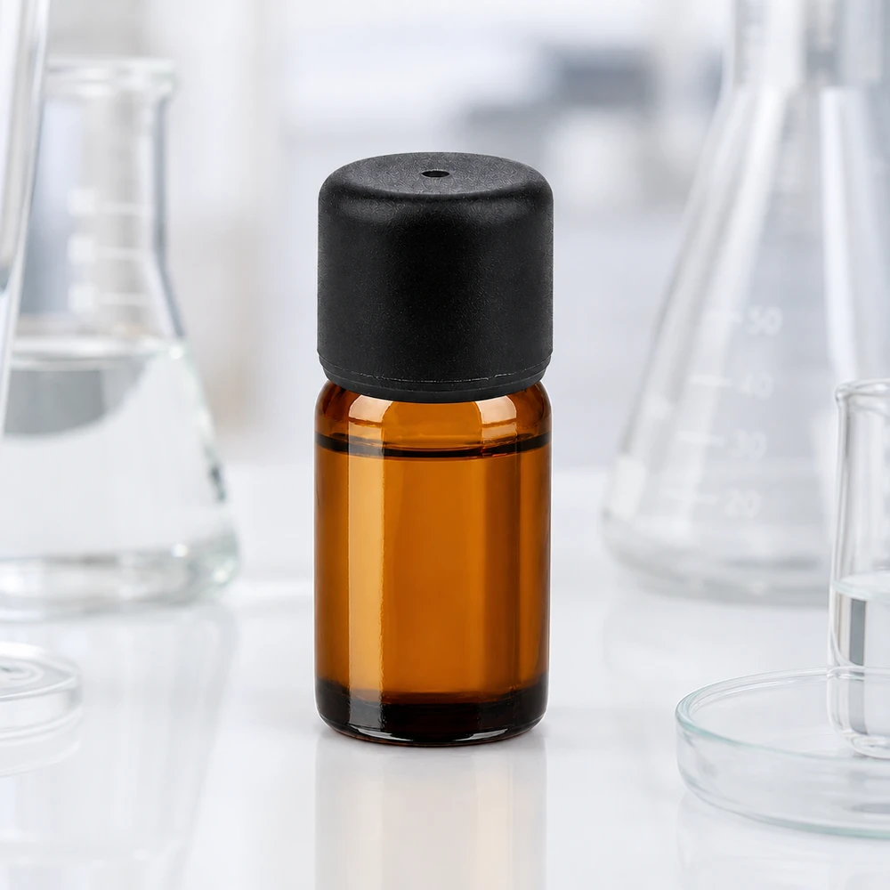 Botella 5ml 6mm tapón rosca negro estándar BrownLine UT18/5 Frasco premium de vidrio ámbar de 5 ml con tapón estándar de 6 mm para aplicaciones profesionales de laboratorio