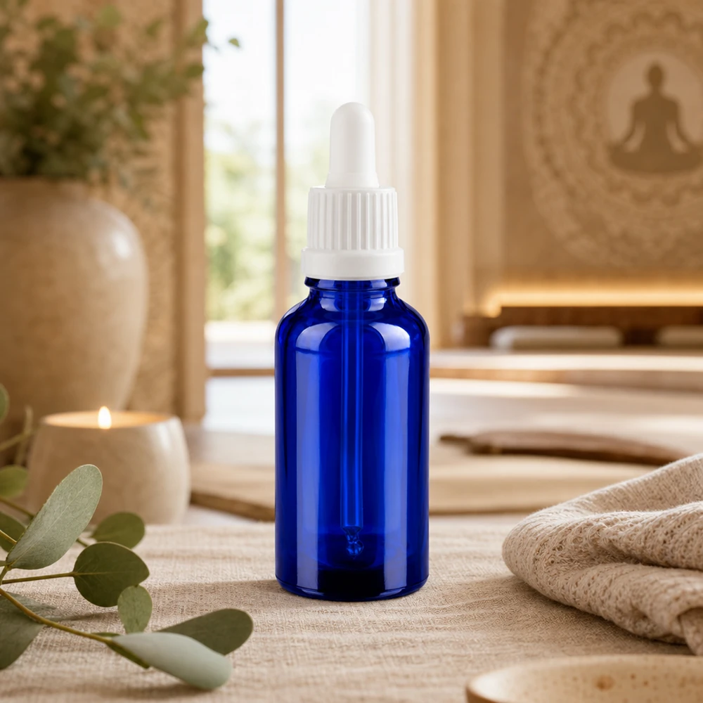 Frasco pipeta 30ml cierre inviolable blanco BlueLine UT18/30 Frasco pipeta de 30 ml de vidrio de alta calidad BlueLine UT18 rosca DIN18 para cosmética y naturopatía