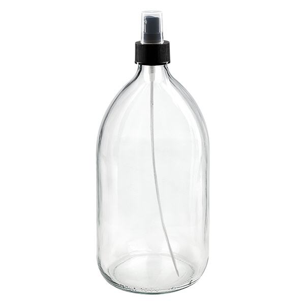 Frasco medicamento 1000ml transparente, con bomba atomizadora negro ApoGlas Frasco medicamento 1000ml transparente, con bomba atomizadora negro ApoGlas