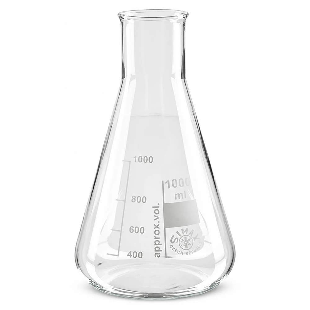 Erlenmeyer 100ml cuello ancho Matraz Erlenmeyer de 100 ml y cuello ancho de vidrio de borosilicato para laboratorio