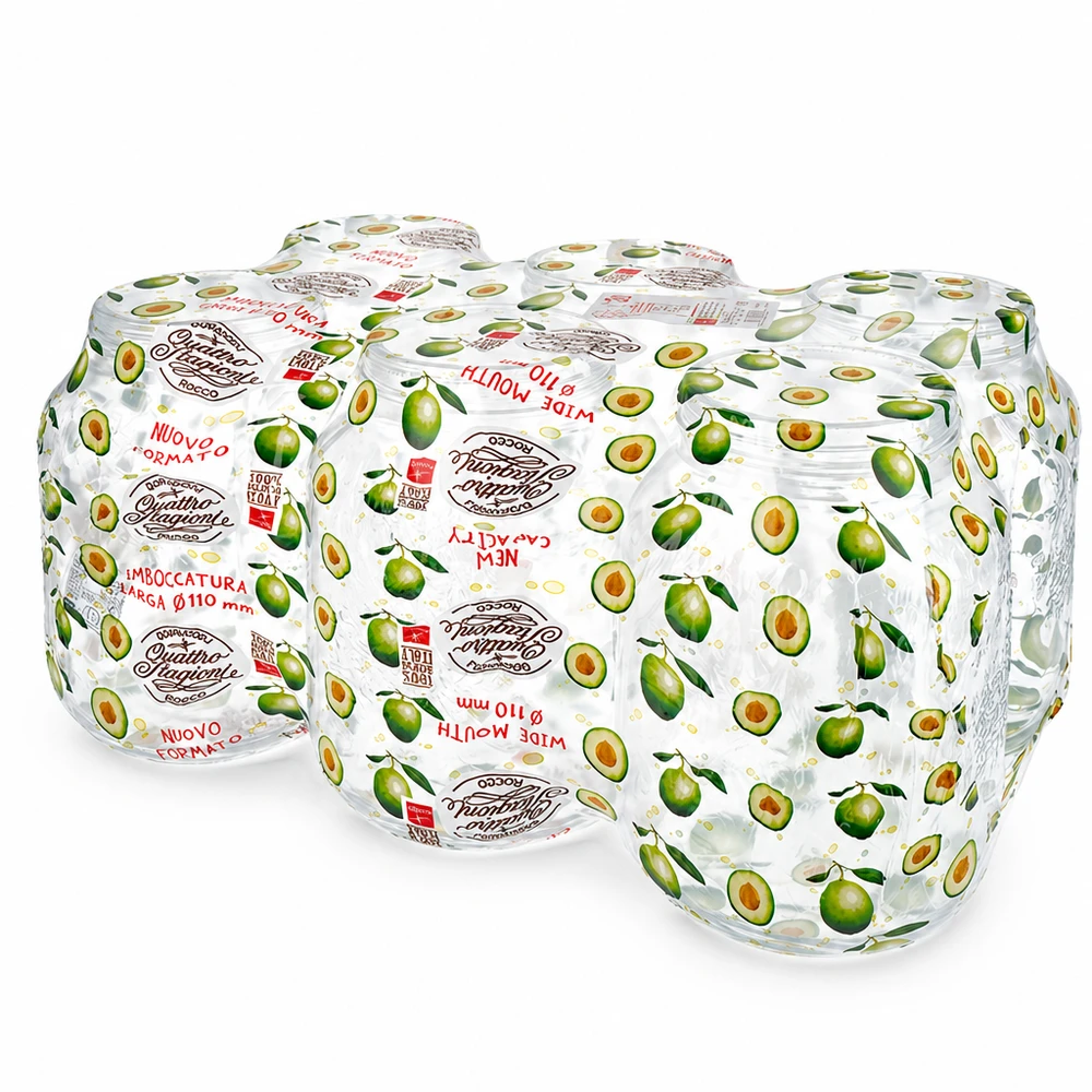 Dos tarros domésticos Quattro Stagioni de 3000 ml con motivo de aguacate y tapas de rosca para conservar y almacenar