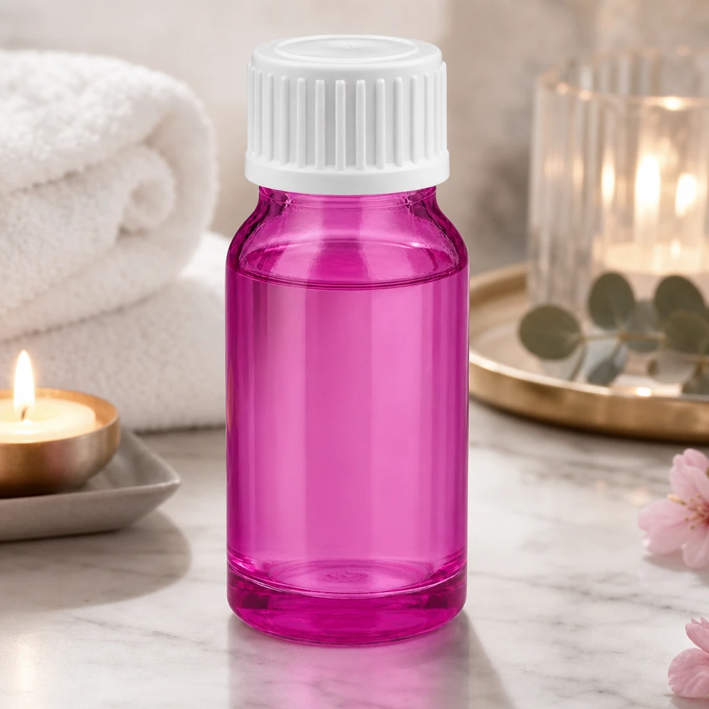 Frasco de vidrio compacto de 10 ml de color morado con tapón cuentagotas blanco para cosmética y bienestar DIY