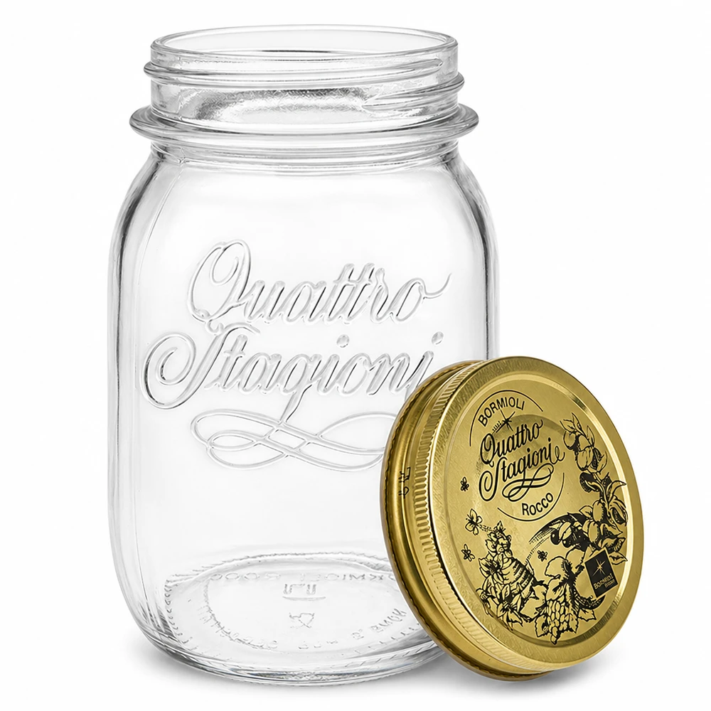 Tarro redondo de 500ml "Quattro Stagioni" con tapa Italienisches Einmachglas 500ml mit abnehmbarem Deckel Detail-Ansicht für Küche und Vorratshaltung