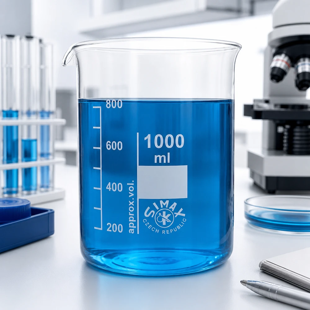 Vaso de precipitados 1000ml de vidrio de borosilicato, forma baja Vaso de laboratorio de 1000 ml de vidrio borosilicato de color azul para experimentos y análisis químicos