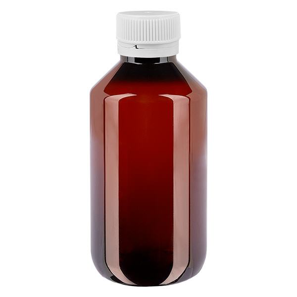 Botella PET 200ml con tapón blanco estriado inviolable Botella PET 200ml con tapón blanco estriado inviolable