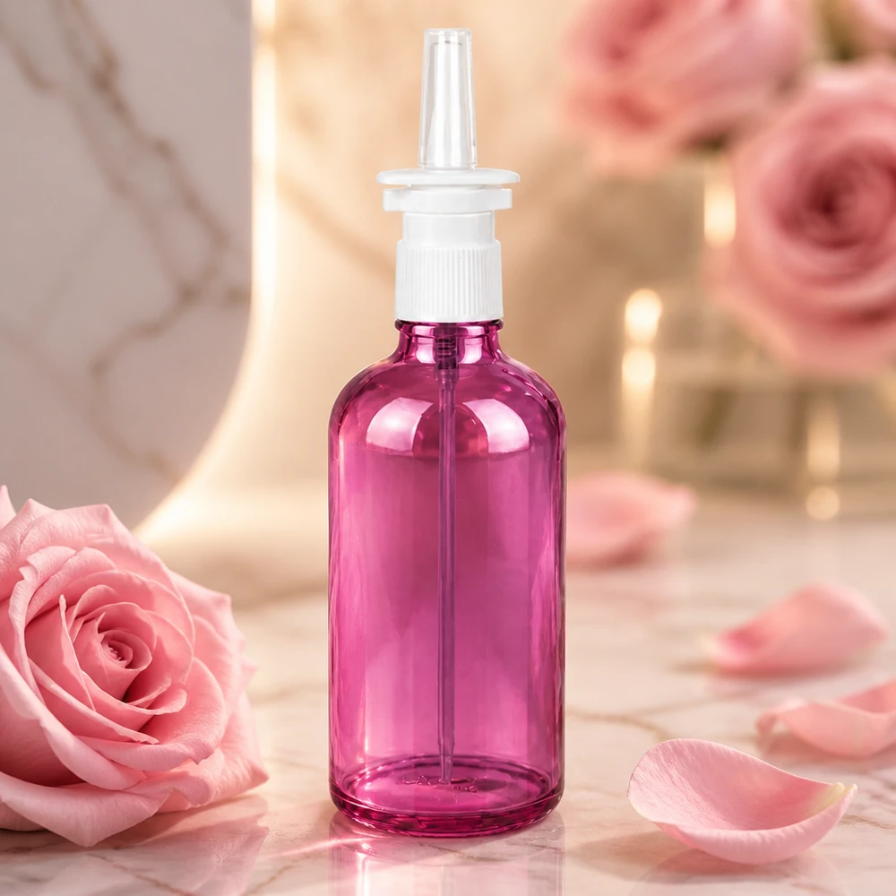 Frasco pulverizador nasal de 100 ml blanco/transparente estándar PurpleLine UT18/100 Frasco de vidrio morado de 100 ml con bomba pulverizadora para sprays nasales y soluciones médicas PurpleLine