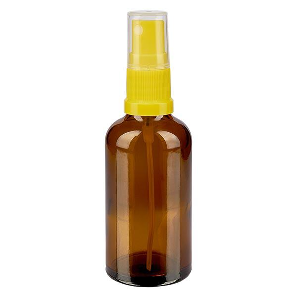 Botella de farmacia marrón 50ml tapón pulverizador amarillo Botella de farmacia marrón 50ml tapón pulverizador amarillo