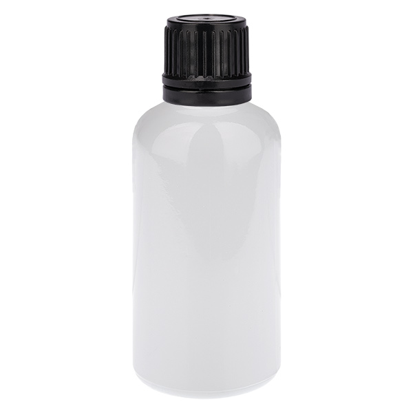 Frasco de 50 ml con tapón de rosca de 11 mm negro, tapón de seguridad WhiteLine UT18/50 Frasco de 50 ml con tapón de rosca de 11 mm negro, tapón de seguridad WhiteLine UT18/50
