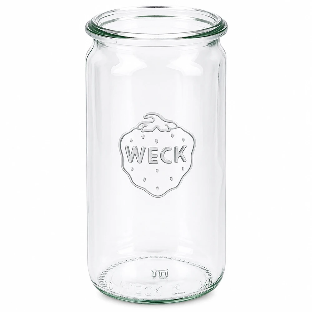 Frasco cilíndrico de cristal WECK RR60 de 340 ml WECK tarro cilíndrico 340ml RR60 tarro transparente con logotipo WECK para conservar y almacenar