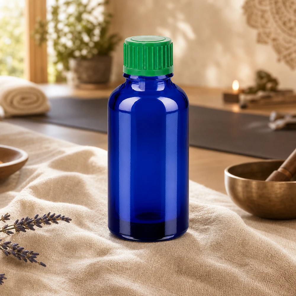 Frasco cuentagotas de 30 ml 0,8 mm verde Cierre estándar BlueLine UT18/30 Frasco cuentagotas compacto BlueLine de 30 ml para aplicaciones de aromaterapia y cosmética de bricolaje