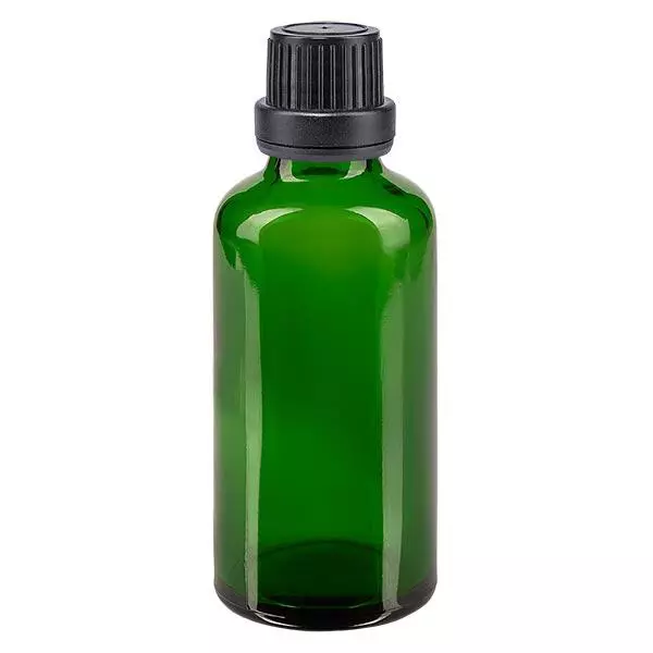 Botella de farmacia verde 50ml tapón de rosca negro cierre inviolable