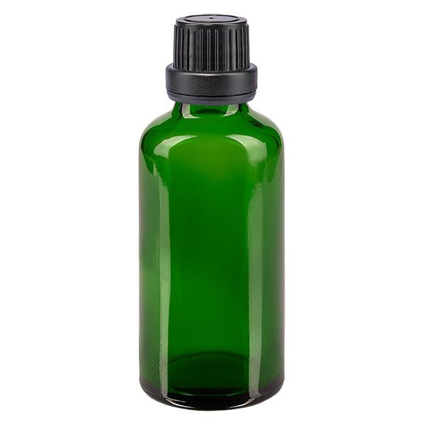 Botella de farmacia verde 50ml tapón de rosca negro cierre inviolable Botella de farmacia verde 50ml tapón de rosca negro cierre inviolable