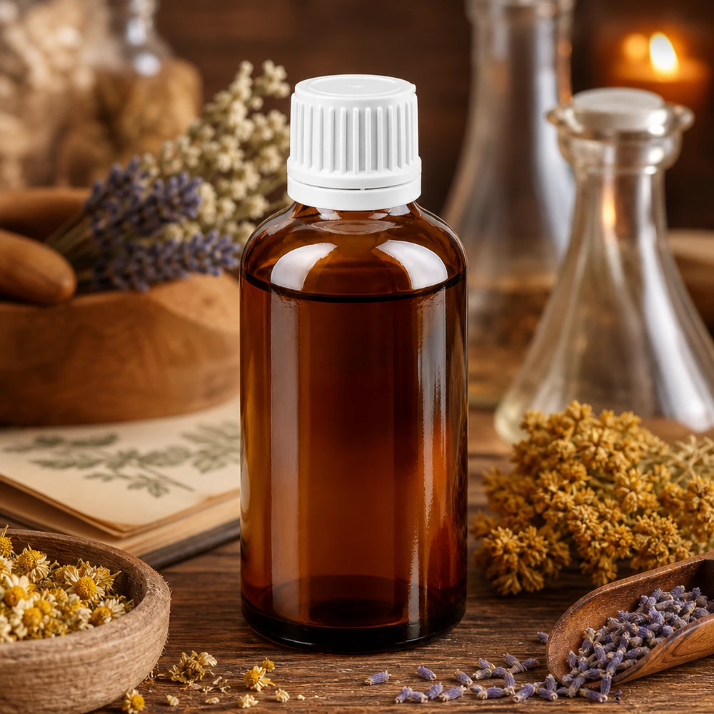 Frasco medicinal de 50 ml de vidrio ámbar con protección UV y tapón inviolable