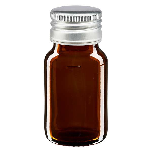 Frasco para medicamentos de 30 ml, marrón, con tapón de aluminio plateado ApoGlas Frasco para medicamentos de 30 ml, marrón, con tapón de aluminio plateado ApoGlas