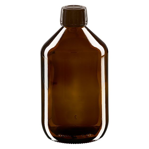Frasco medicamento 500ml marrón, tapón marrón con precinto de seguridad ApoGlas Frasco medicamento 500ml marrón, tapón marrón con precinto de seguridad ApoGlas