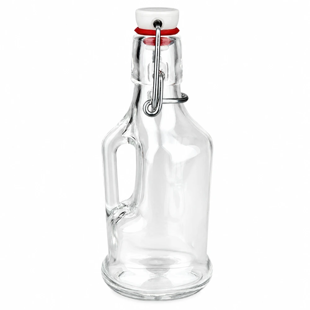 Botella de cristal Bertha de 200 ml con asa y tapa abatible de porcelana blanca de UNiTW sobre fondo blanco