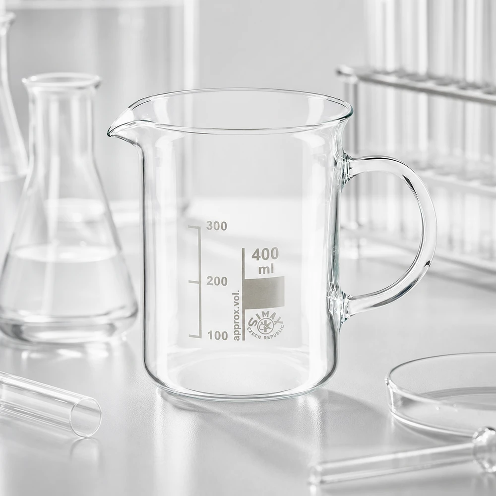 Vaso de precipitados vacío de 400 ml con asa, fabricado en vidrio de borosilicato transparente, para uso en laboratorio