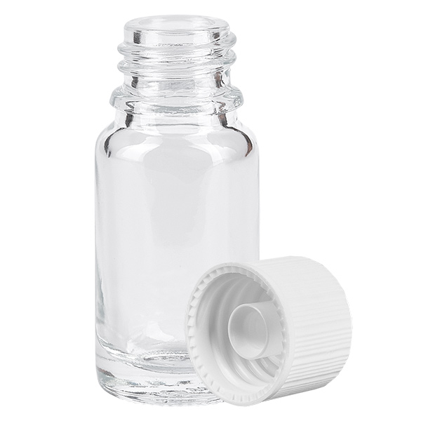 Frasco de 10 ml con tapón de rosca de 11 mm blanco ClearLine estándar UT18/10 Frasco de 10 ml con tapón de rosca de 11 mm blanco ClearLine estándar UT18/10