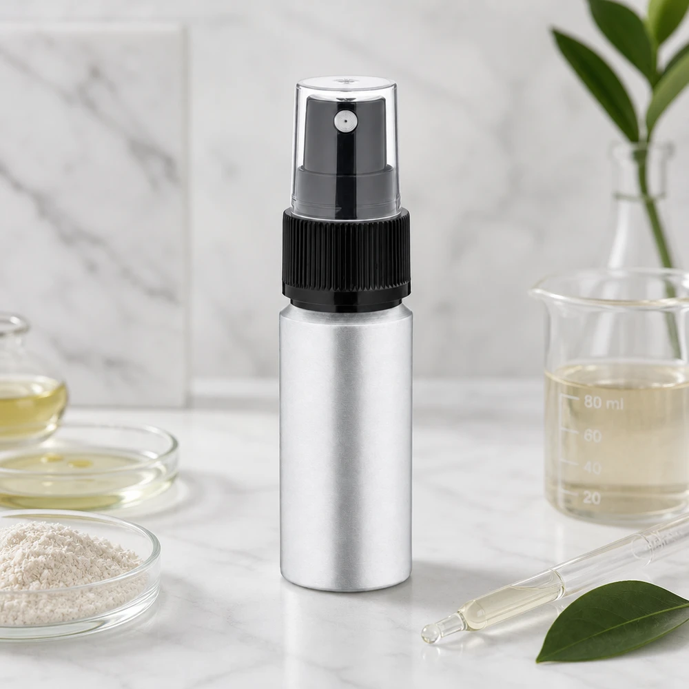 Frasco pulverizador de aluminio de 20 ml de alta calidad con pulverizador de bomba para aceites esenciales y sueros