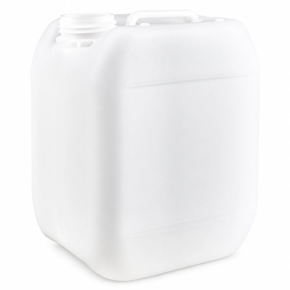 Bidón de plástico blanco de 5 litros sin tapón, fabricado en HDPE y con asa de transporte