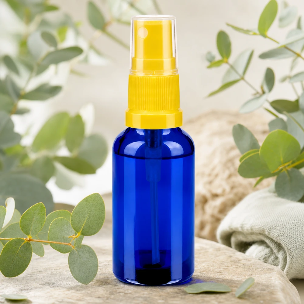 Frasco de vidrio vacío de 30 ml con pulverizador amarillo ideal para cosméticos naturales autorellenables