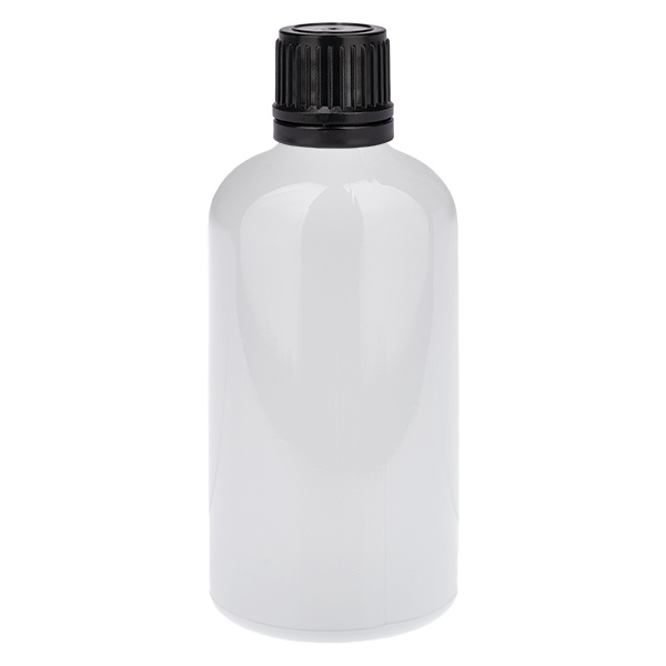 Frasco de 100 ml con tapón de rosca de 11 mm negro con cierre de seguridad WhiteLine UT18/100 Frasco de 100 ml con tapón de rosca de 11 mm negro con cierre de seguridad WhiteLine UT18/100