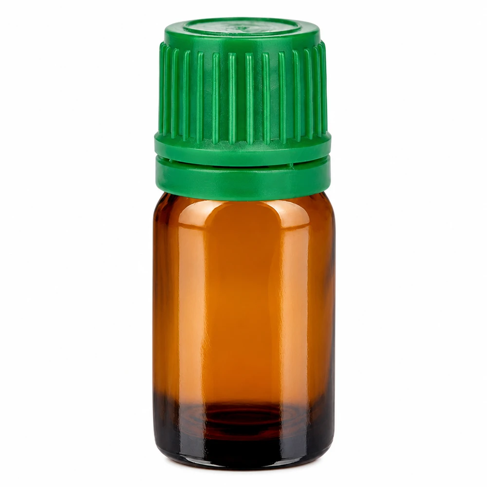 Botella 5ml tapón rosca 11mm verde BrownLine UT18/5 Frasco de vidrio ámbar de 5 ml con tapón de rosca verde para aceites esenciales y aromaterapia