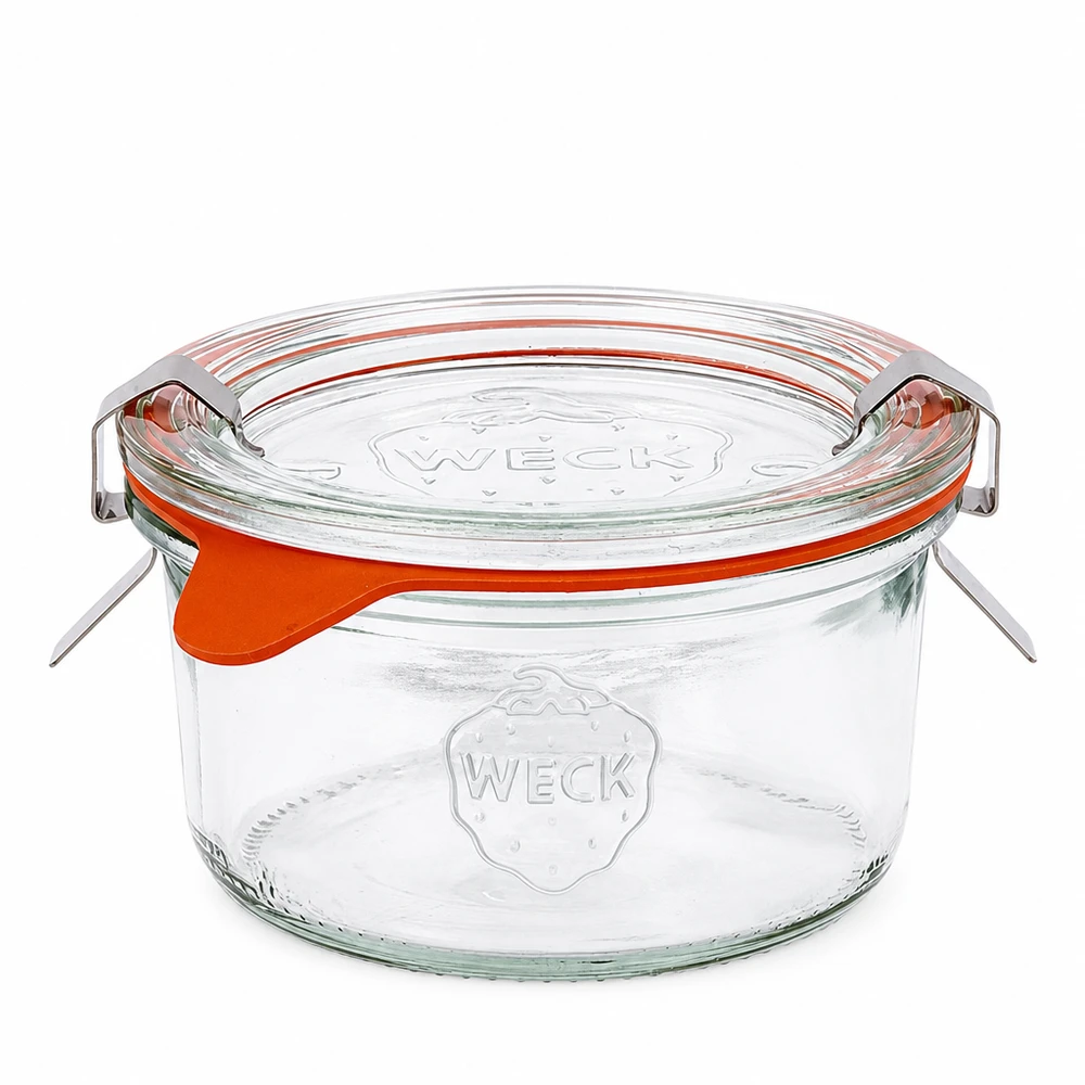 Vasos de 165ml completos WECK RR80 Tarro de cristal WECK RR80 de 165 ml con tapa de cristal y anillo de goma naranja, tarro de conserva con tapa abatible para conservas