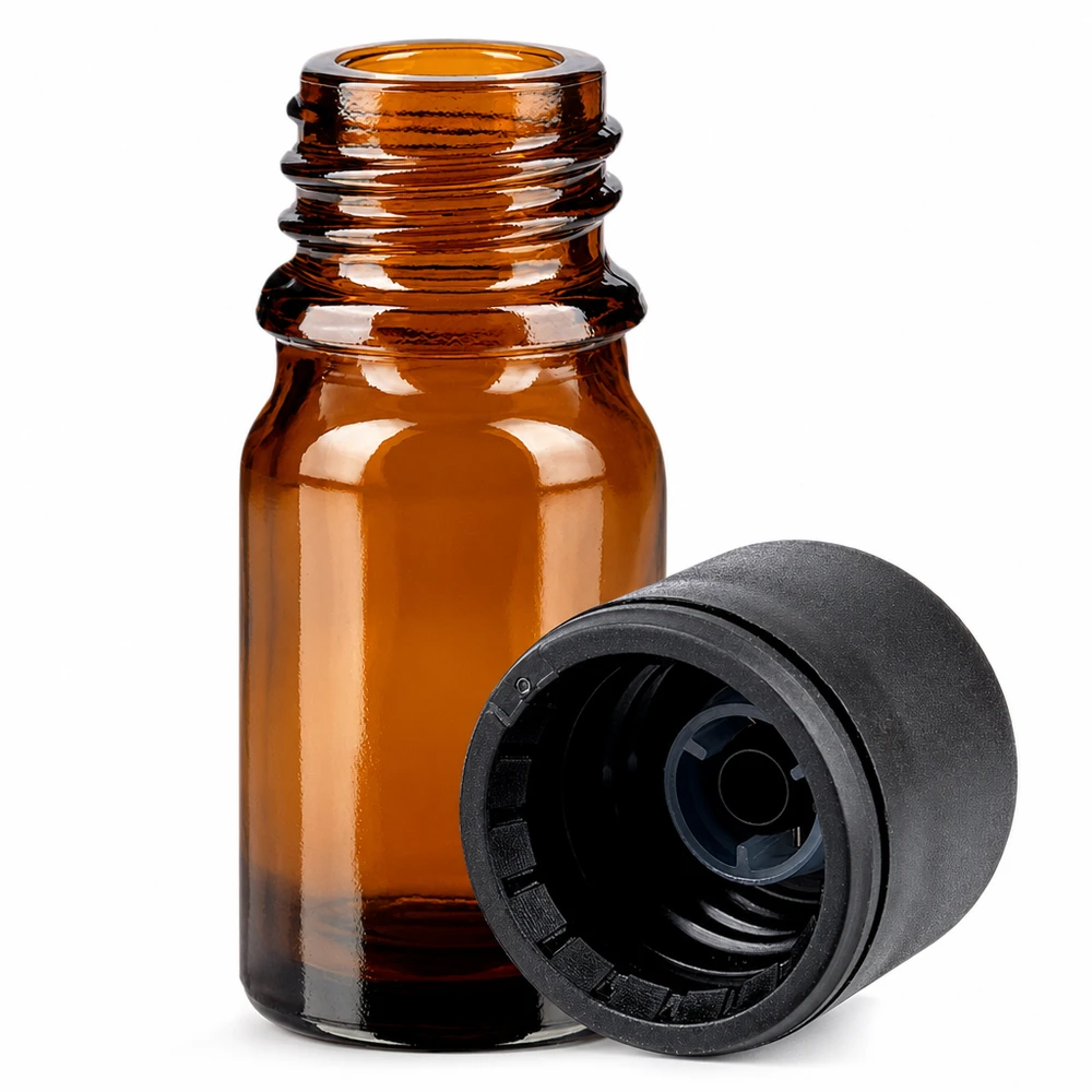 Frasco de aromaterapia de 5 ml de vidrio marrón con tapón a prueba de niños y abertura de 6 mm