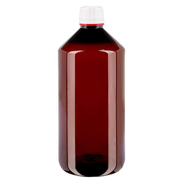 Botella PET 1000ml con tapón inviolable blanco/rojo Botella PET 1000ml con tapón inviolable blanco/rojo