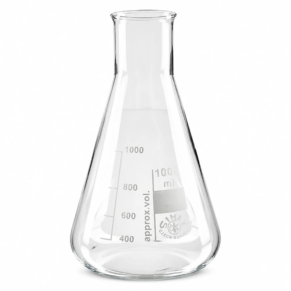 Matraz Erlenmeyer 200ml cuello ancho Matraz Erlenmeyer de 200 ml y cuello ancho de vidrio de borosilicato para uso en laboratorio y experimentos