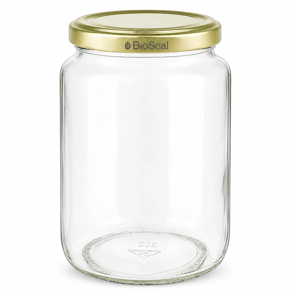 Tarro de miel de 1000 g vacío con tapa BioSeal dorada para mermelada de miel y conservas en vidrio transparente