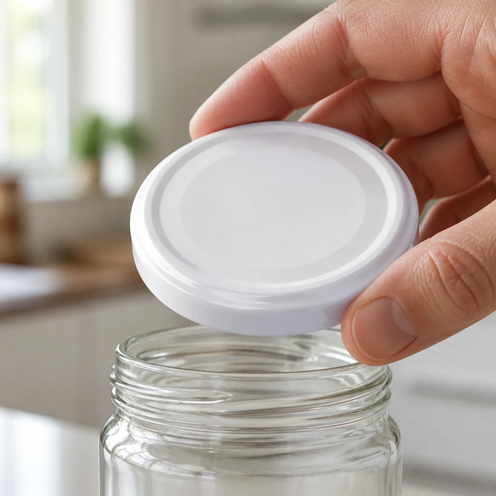 Tapa BasicSeal de 43 mm, blanca (TO43) UNiTWIST Tapa metálica blanca TO43 BasicSeal UniTwist con superficie lisa y rosca de apertura por giro