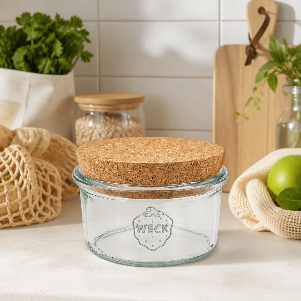 Vaso 165ml WECK RR80 con corcho natural WECK Vorratsglas 165ml RR80 Korkdeckel Küchendeko skandinavisch nachhaltige Aufbewahrung Zero Waste Lifestyle