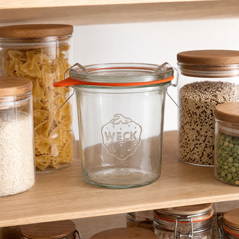 Tarro completo de 140ml WECK RR60 WECK 140ml RR60 tarro de almacenamiento en despensa con pasta arroz y legumbres para el almacenamiento de alimentos