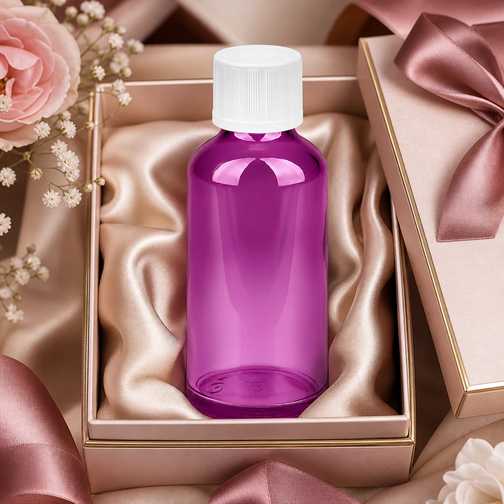 Frasco cuentagotas morado de 50 ml con abertura de 1,2 mm y rosca UT18/50 para una dosificación profesional