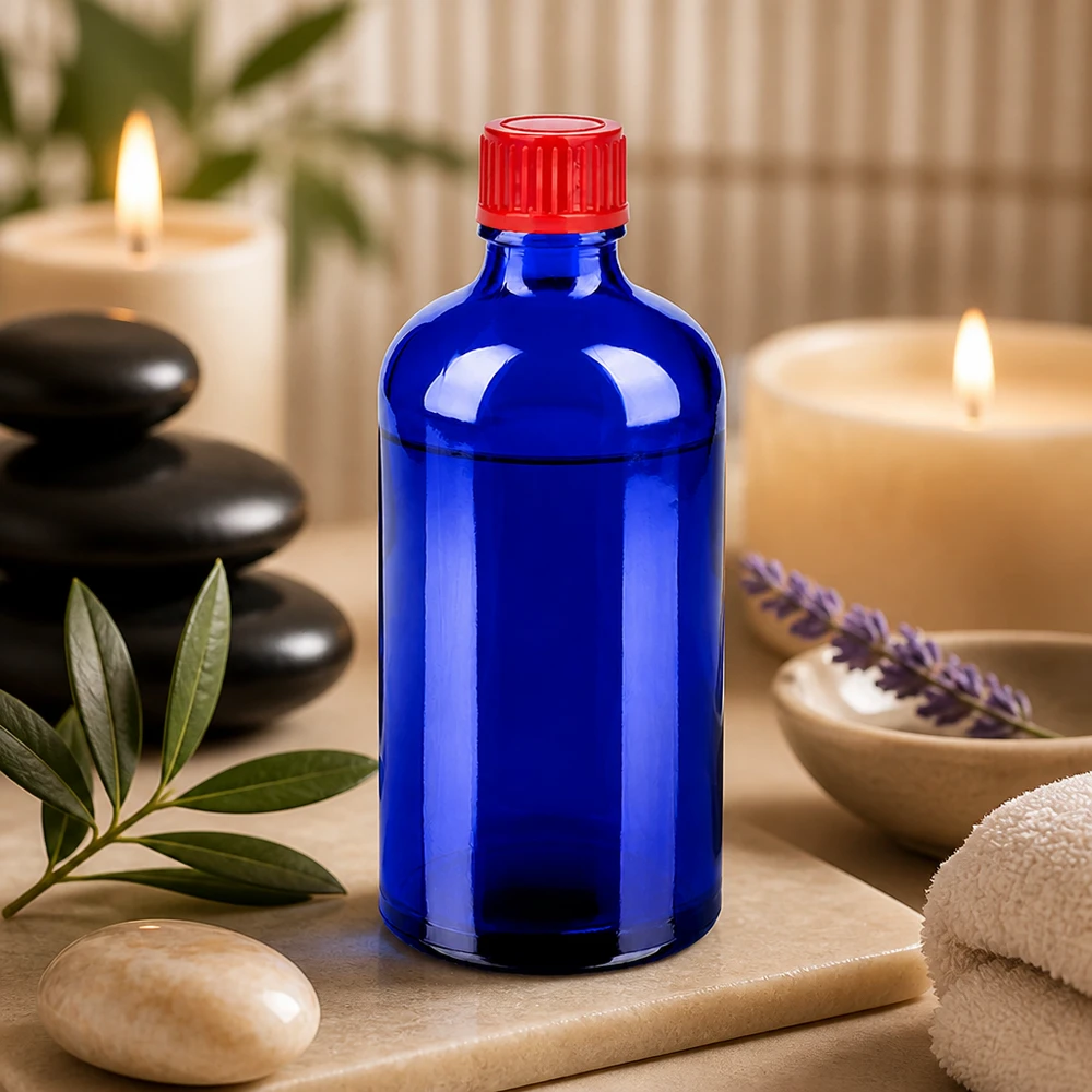 Botella de vidrio ámbar de 100 ml de alta calidad con tapón rojo a prueba de niños para un almacenamiento seguro