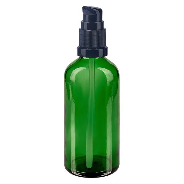 Botella de farmacia verde 100ml tapón bomba negro estándar Botella de farmacia verde 100ml tapón bomba negro estándar