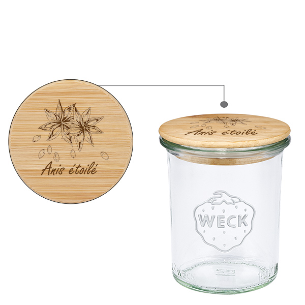 Couvercle en bois "anis étoilé" avec verre WECK 160ml Couvercle en bois "anis étoilé" avec verre WECK 160ml