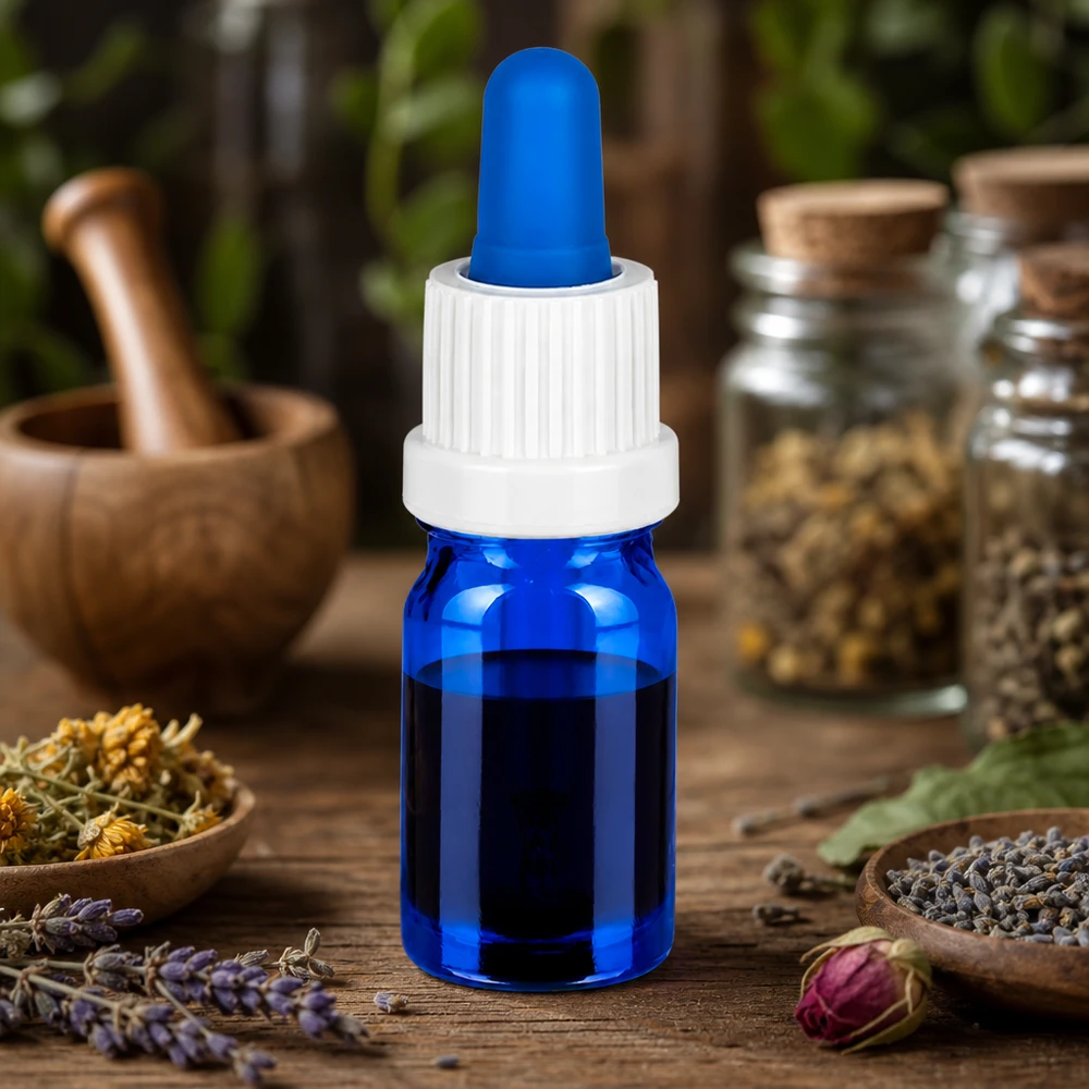 Frasco pipeta 5ml blanco/azul tapón inviolable BlueLine UT18/5 Frasco cuentagotas preciso de 5 ml con pipeta blanca para aceites y esencias de aromaterapia
