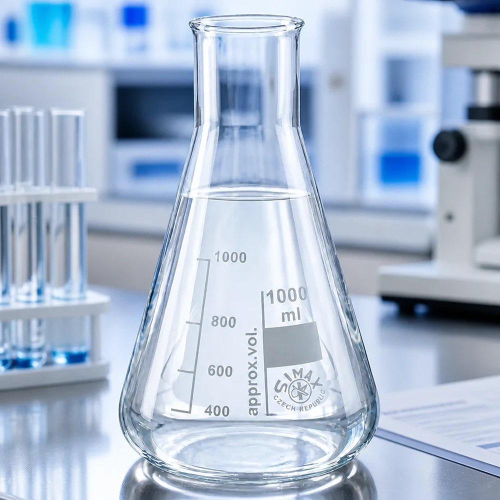 Erlenmeyer 100ml cuello ancho Matraz Erlenmeyer de 100 ml con cuello ancho y graduación para mediciones precisas en el laboratorio